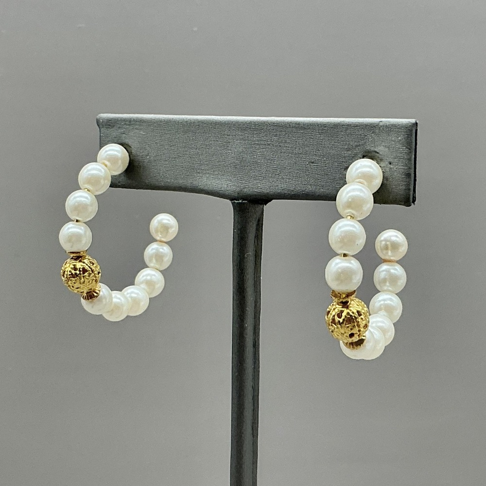 Earrings White Imitation Pearl Hoop Womens Gold Tone Beaded Statement Jewelry